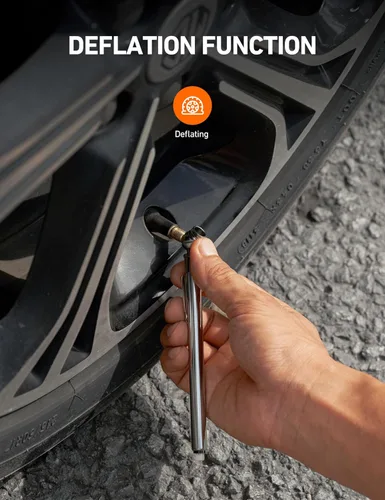 Miniatura 7 de AstroAI Manómetro de presión de neumáticos tipo lápiz, paquete de 2 (10-75 PSI, 10-120 PSI ±2% rango), tapas de válvula con estuche, cuerpo de acero
