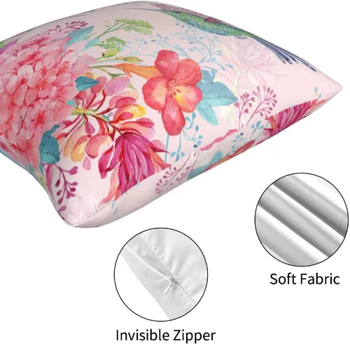 Miniatura 4 de Juego de 4 fundas de almohada de flamencos tropicales y flores rosadas, 18 x 18 pulgadas, diseño de peonías florales de mariposa, fundas de almohada