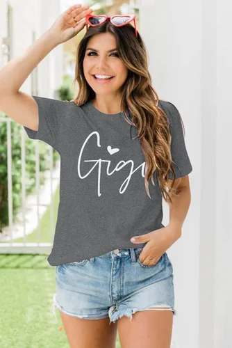 Miniatura 5 de Gigi - Camisetas para abuela, mujer, con gráfico Gigi con corazones, de manga corta
