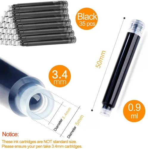 Miniatura 5 de 35 cartuchos de tinta, 0.134 in de diámetro de diámetro, pluma estilográfica de caligrafía, cartuchos de tinta de repuesto para pluma estilográfica