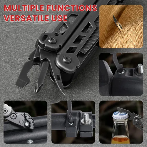 Miniatura 7 de Multiherramienta, alicates multiherramienta de acero inoxidable 16 en 1 con llave hexagonal ajustable, cuchillo de bolsillo de damasco, funda