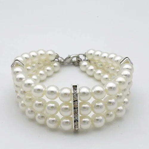 Miniatura 2 de Fancy Collar de 3 filas de perlas de diamantes para perro, joyería con diamantes de imitación brillantes para mascotas, gatos, perros pequeños, taza