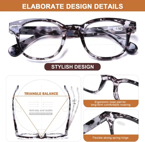 Miniatura 5 de AQWANO Lentes de lectura bifocales con estilo de moda, protección anti UV400, lectores de calidad ligera, bisagra de resorte bifocales, para hombres