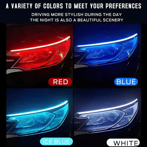 Miniatura 7 de Vilihkc 2 unids LED DRL Coche Correr Luz Flexible Impermeable Tira Auto Faros Blanco Señal Giratorio Amarillo Flujo de Freno Luces 12V Blanco que