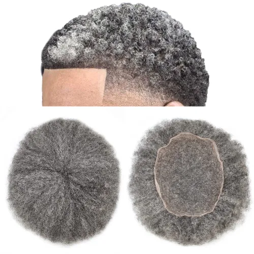 Miniatura 34 de Pelucas afro rizadas para hombre, con encaje francés, de 10 x 8 pulgadas, completamente transparente, de repuesto, sistema de cabello humano rizado