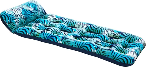 Aqua - Flotador inflable con contorno de 18 bolsillos, tela de lujo, flotador de piscina para sentarse al sol, alta resistencia, color helechos