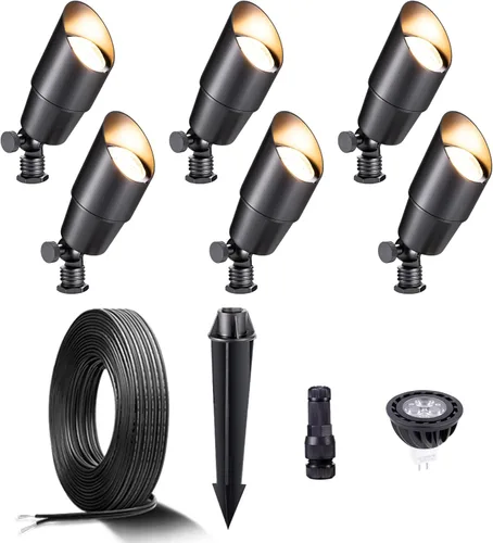 Miniatura 25 de Gardenreet Foco LED para exteriores, latón fundido a presión de 12 V con iluminación hacia arriba, impermeable, luces de paisaje de bajo voltaje