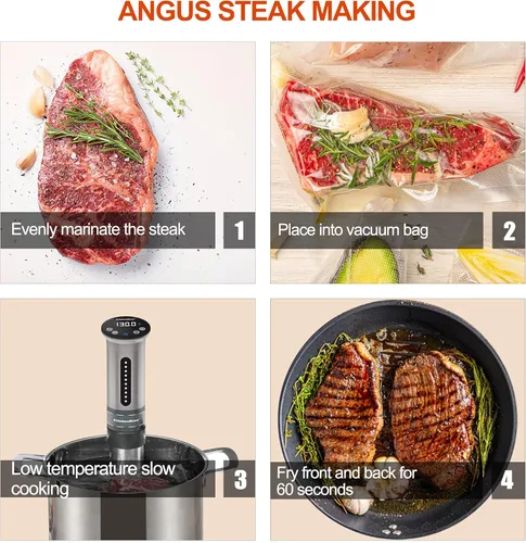 Miniatura 7 de KitchenBoss Sous Vide - Máquina de cocción al vacío, 1100 W IPX7, a prueba de agua, cocción de agua, al vacío, inversión térmica, pantalla digital