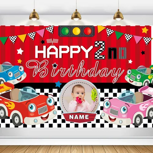 Cartel personalizado de decoración de 2º cumpleaños con foto y nombre personalizados Personalizado-2º Coche