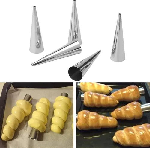 Miniatura 6 de Joyeee 16 moldes de cuerno de crema con cepillo de limpieza, rodillo de cono de acero inoxidable para hornear cáscara de cannoli, pastelería #71