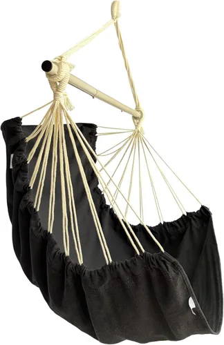 Miniatura 9 de Silla colgante extra grande, 135 × 43.3 in, capacidad de carga de 330.7 lbs, hamaca de algodón con barra de soporte de metal, asiento ancho