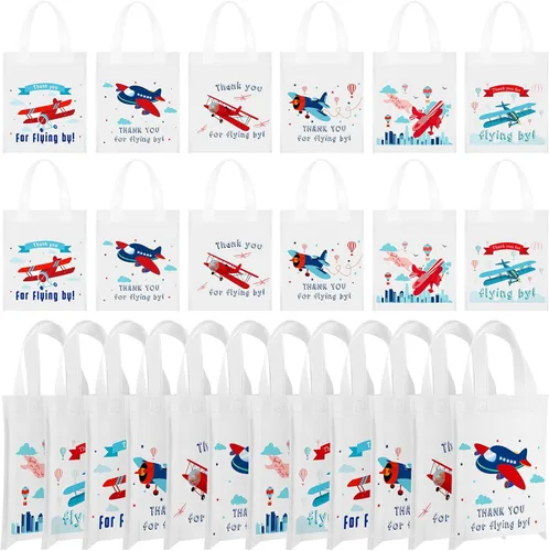 Ferraycle 24 bolsas de regalo de fiesta de avión con asas, bolsas de regalo de avión con asas, suministros de cumpleaños, cajas de golosinas, base