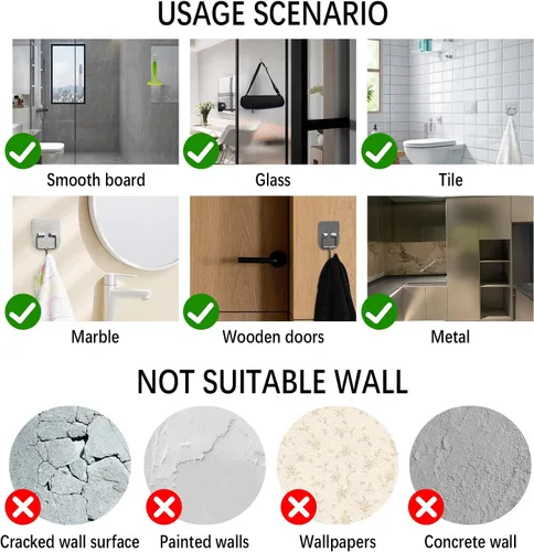 Miniatura 6 de Ganchos de pared autoadhesivos de metal resistentes – Ganchos de acero inoxidable impermeables para colgar toallas, abrigos/llaves, adhesivo fuerte