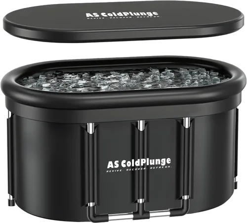 AS ColdPlunge Bañera de hielo ovalada XXL para inmersión en frío, vaina de hielo portátil con tapa, bañera inflable de 148 galones con 2 válvulas de