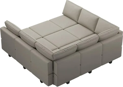 Miniatura 8 de Belffin Sofá modular seccional con otomanos, de terciopelo, reversible, con tumbona, cama para dormir, asiento de almacenamiento, gris, MD-S-1