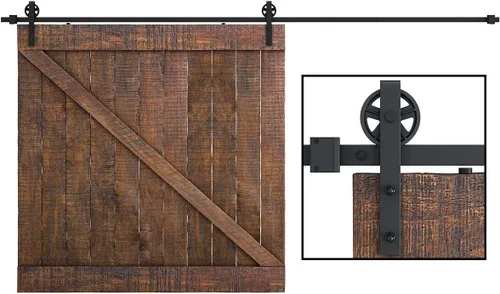 Miniatura 8 de SMARTSTANDARD Kit de herrajes para puerta corrediza de granero de alta resistencia de 6 pies, 4 pies a 18 pies, negro, suave y silencioso, simple