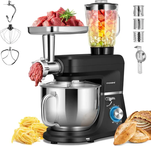 Miniatura 11 de VIVOHOME Mezclador de pie multifuncional 9 en 1 con fermentación, mezclador eléctrico de cocina de 6 velocidades y 7 cuartos con temporizador, Rojo