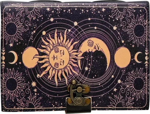Miniatura 6 de Diario de cuero vintage hecho a mano con sol y luna para hombres y mujeres, antiguo hecho a mano con borde de cubierta vintage, cuaderno de bocetos