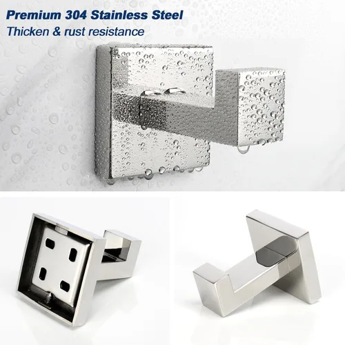Miniatura 4 de NearMoon Ganchos cuadrados para toallas de baño -SUS304 de acero inoxidable para colgar batas, ganchos resistentes para baño, sala de estar, hotel