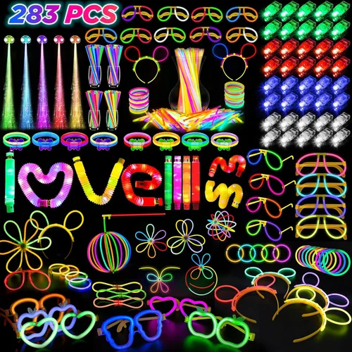 SHQDD Suministros de fiesta, recuerdos de fiesta que brillan en la oscuridad para adultos y niños, 27 accesorios de carnaval, 56 juguetes con luz