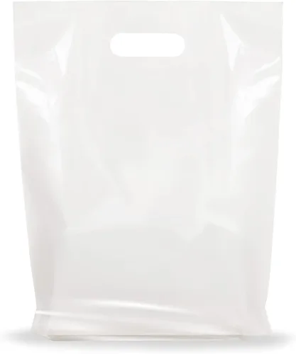 PPB - Bolsas de plástico blanco de 9 x 12 pulgadas, acabado brillante, tamaño pequeño al por menor, paquete de 100, 1.25 mil de grosor, con asas