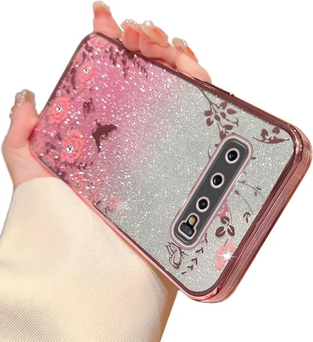 Miniatura 27 de Funda para Note 10, Galaxy Note 10 para mujer, cambio gradual con purpurina, cristal suave, TPU elegante, mariposa, floral, corazón, transparente