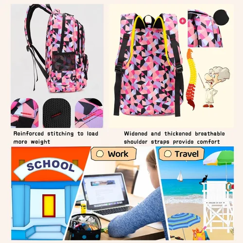 Miniatura 6 de Bansusu - Mochila para estudiantes, diseño geométrico, escuela primaria, para niñas, Púrpura-A), unknown