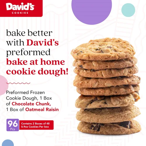Miniatura 2 de David's Cookies - Masa congelada de galletas con trozos de chocolate y avena con pasas, premoldeada, 96