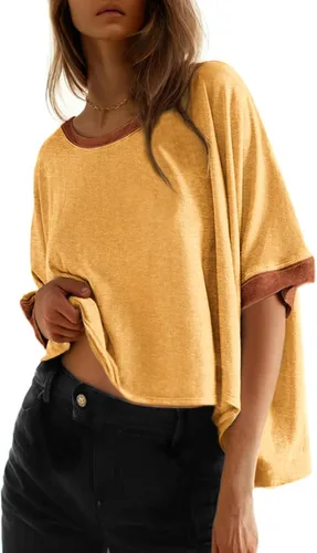 Miniatura 20 de Dokotoo -Camisetas de verano para mujer, color liso, holgadas, de gran tamaño, básicas