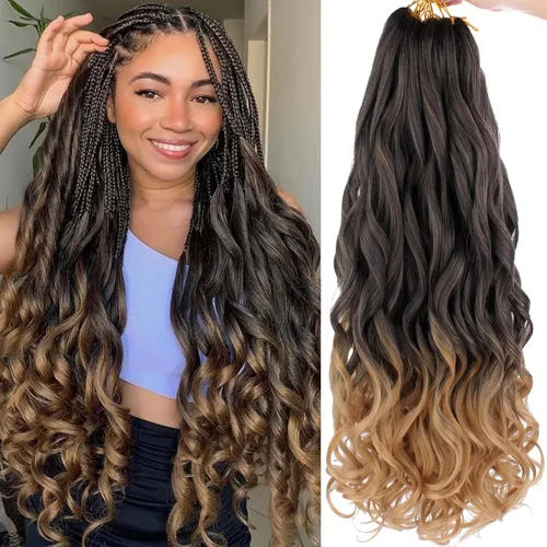Miniatura 54 de COOKOO 9 paquetes de cabello rizado francés trenzado de 18 pulgadas, suave y flexible, cabello trenzado de alta calidad, rizos franceses, extensión