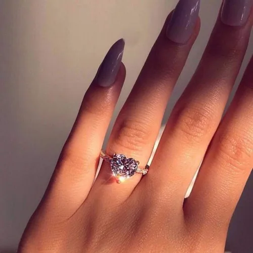 Miniatura 2 de AIMAOMI Anillos de compromiso en forma de corazón para mujer, con incrustaciones de circonita, elegantes y exquisitas joyas de boda (C-plata, 9)