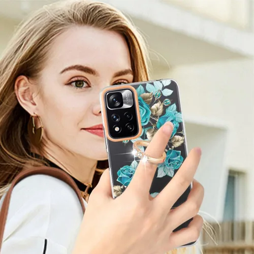 Miniatura 4 de ONV Funda de silicona para Redmi Note 11 Pro 5G – Funda con anillo de metal con purpurina de lujo con flor pintada con flores, funda delgada