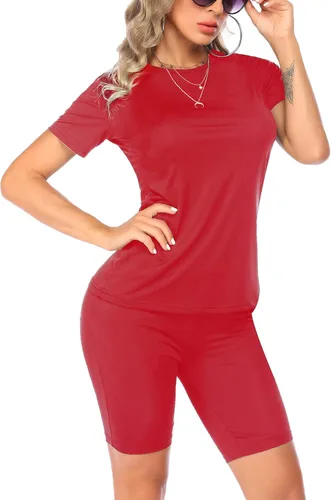 COOrun Conjunto casual de 2 piezas para mujer conjunto de pantalones cortos de motociclista de manga corta para verano talla XXL talla S