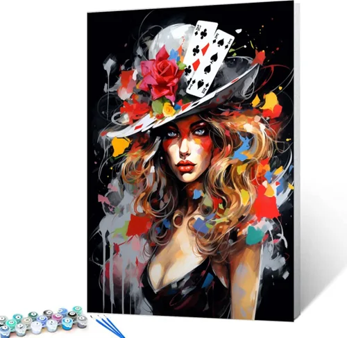Miniatura 35 de Kit de Pintura por Números de Retrato de Mujer Calavera de Azúcar al Óleo de 16 x 20 Pulgadas, Lienzo para Halloween, Decoración para Mujeres, Chica