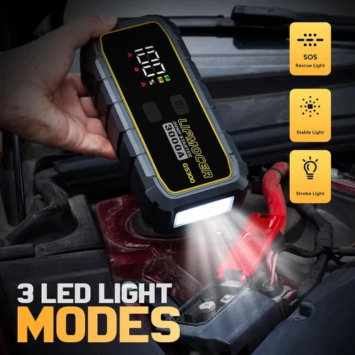 Miniatura 8 de GS300 Arrancador de coche, batería portátil de 3000 A para motores de gasolina de hasta 10.0 L y 8.0 L diésel, caja de salto de 59.2 WH 12 V