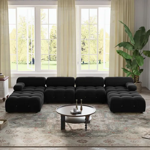 Miniatura 14 de WJShome Sofá modular modular de 103.95 pulgadas, sofá convertible de terciopelo de 3 plazas minimalista para sala de estar, sofá moderno y grande
