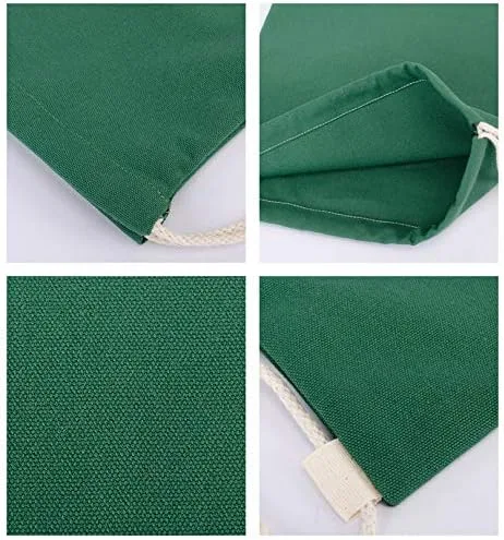 Miniatura 9 de Mochila de lona de algodón con cordón, bolsa de gimnasio, bolsa de regalo de almacenamiento, paquete de 2, Verde, Casual