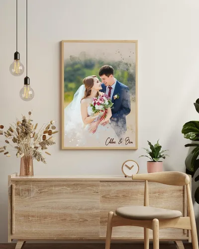 Miniatura 5 de NAZENTI Retrato personalizado de pareja en acuarela a partir de foto, pintura personalizada de foto para arte de pared, retrato personalizado