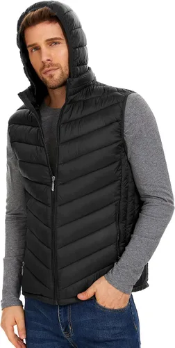 Miniatura 5 de YKR Chaleco acolchado para hombre, chaleco de plumón de invierno, con capucha, cremallera, sin mangas, con bolsillos