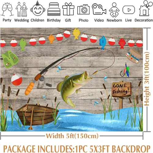 Miniatura 5 de Avezano Telón de fondo de madera rústica de 5 x 3 pies para fiesta de cumpleaños, aliado de pescado, niños, baby shower, fotografía, fondo