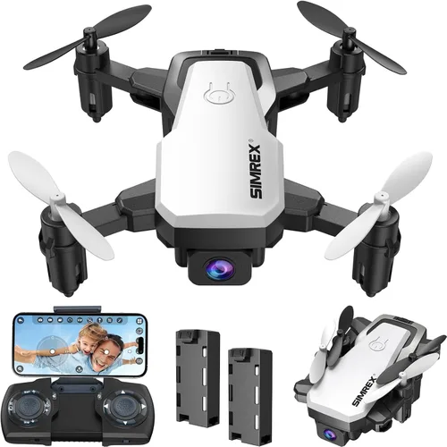 SIMREX Mini dron con cámara 720P para niños y principiantes, cuadricóptero RC plegable, posicionamiento de flujo óptico, retención de altitud, giro