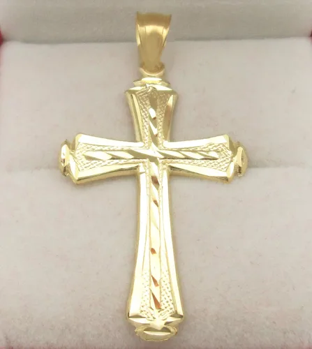 Miniatura 4 de AMZ Jewelry Colgante de cruz de oro amarillo de 10 quilates para hombre con corte de diamante dije de crucifijo de oro de 21 pulgadas Oro