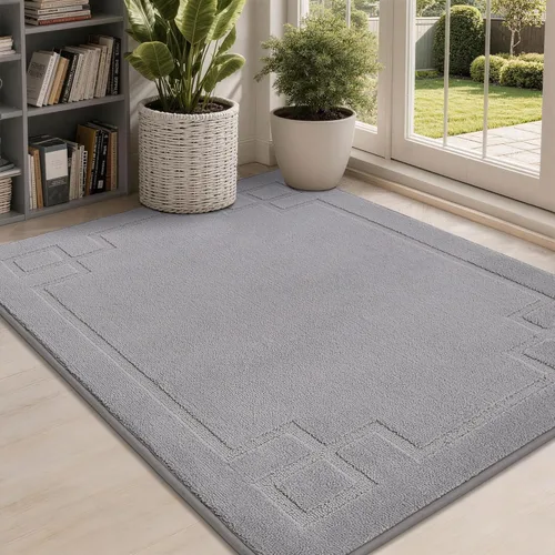 Miniatura 22 de BEQHAUSE Alfombra de Puerta 81 x 122 cm, Alfombras Antideslizantes para Interior Alfombras de Entrada Lavables de Perfil Bajo y Absorbentes, Marrón
