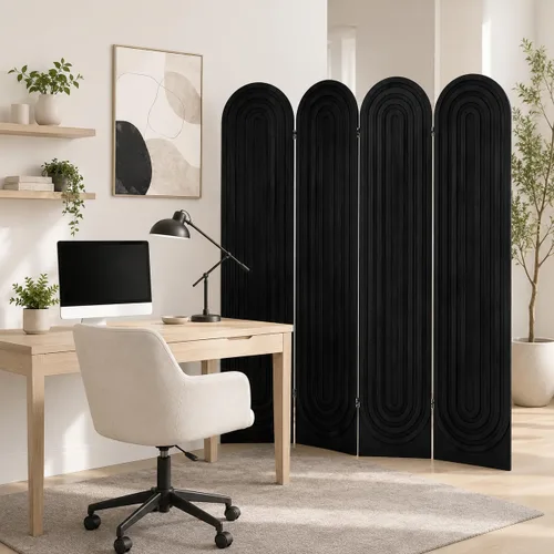 Miniatura 4 de Divisor de habitación de 4 paneles, pantalla de privacidad plegable arqueada de 66.9 pulgadas de alto, divisor de madera independiente