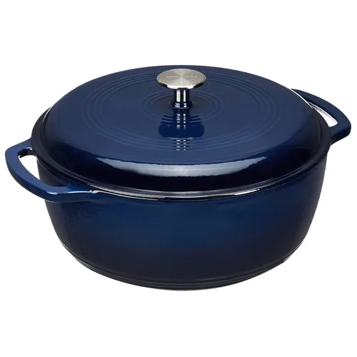 Miniatura 16 de Amazon Basics - Olla de horno holandés de hierro fundido con tapa, esmaltada, redonda, con asas dobles, resistente, pequeña, 7.3 cuartos de galón