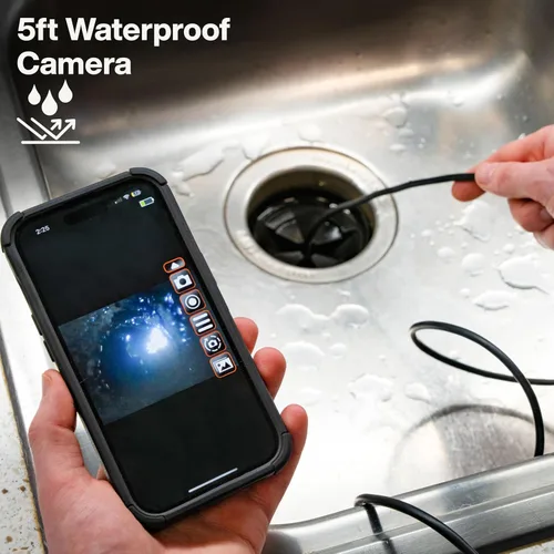 Miniatura 5 de Klein Tools ET21 Boroscopio WiFi con luz, cámara de inspección para iPhone y Android, cámara impermeable, IP67 clasificada, iluminación LED ajustable