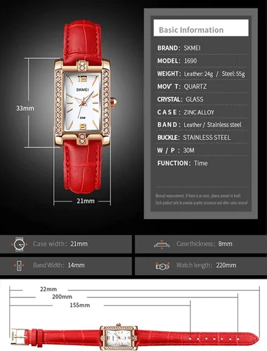 Miniatura 5 de SKMEI Watches for Women, Leather Band Slim Square Small Waterproof Fashion Casual Simple Analog Quartz Girls Gifts Wrist Watch