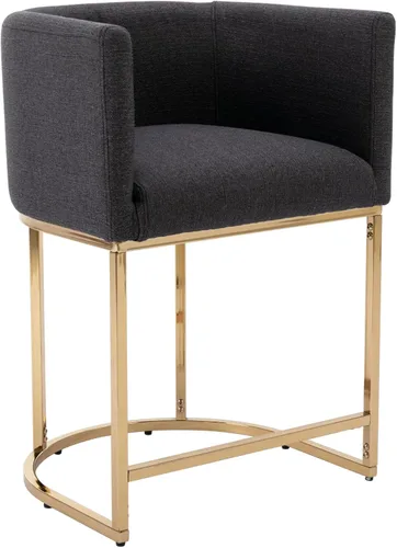 Miniatura 35 de Taburete de bar de lino de 32 pulgadas, taburete moderno de altura de barril con brazo, silla de mostrador tapizada, marco de metal negro para isla