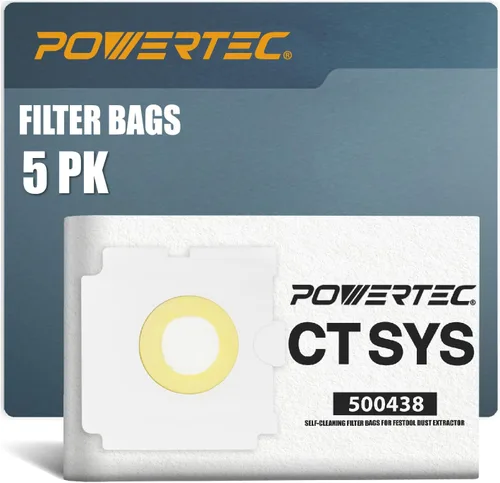 POWERTEC 500438 Bolsa de filtro para Festool CT SYS 5PK, para Festool CT SYS, extractor de polvo CTC SYS, bolsas de vacío de repuesto, bolsas de