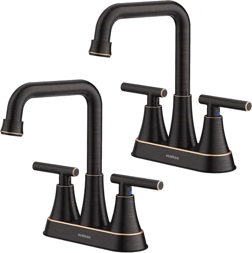 Miniatura 10 de Grifo de Lavabo de Baño Negro Mate, Hurran Grifos de Baño de 4 Pulgadas para Lavabo de 3 Orificios con Desagüe Pop-up y Líneas de Suministro, Grifo